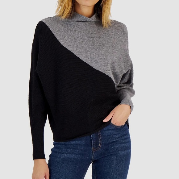 T Tahari Sweaters - T Tahari gray and black color block dolman sleeve.  Size L.